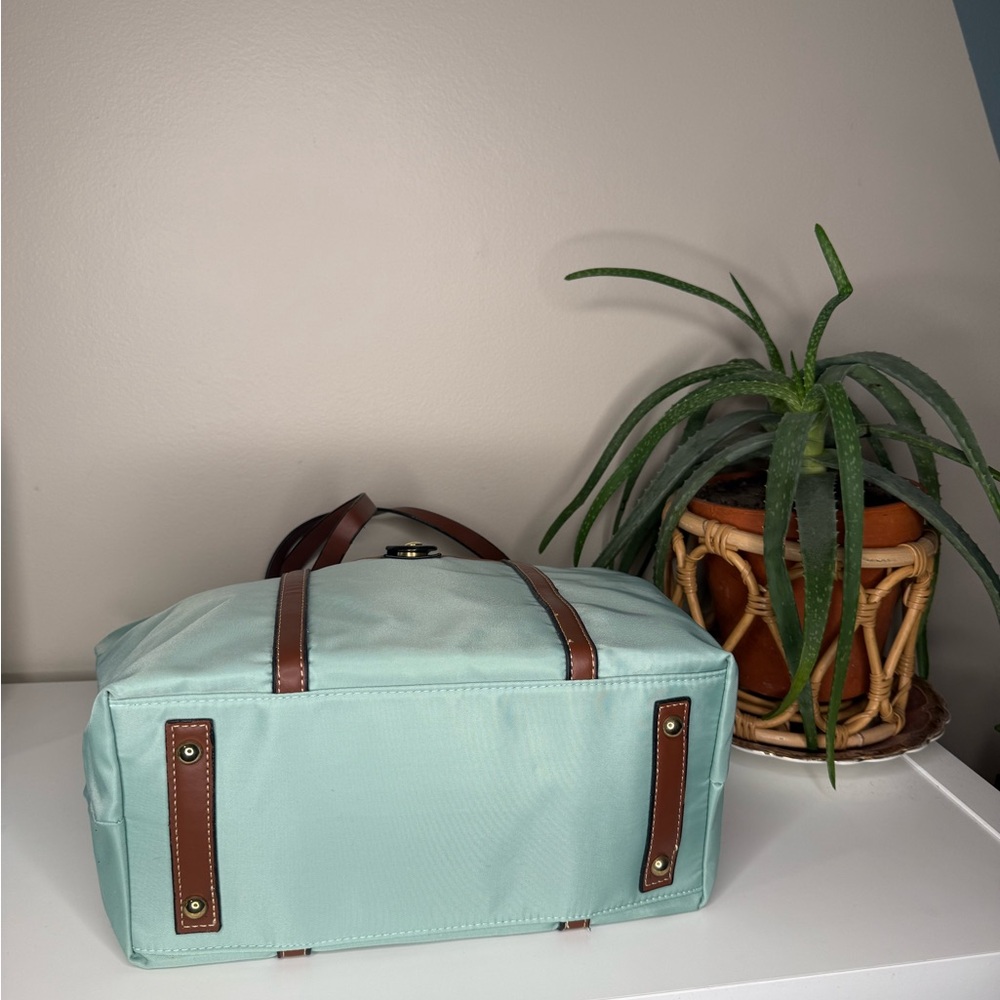 Dooney & Bourke Mint Nylon Shopper Tote + Pouch Leather Trim Stripe Lining - Picture 4 of 13